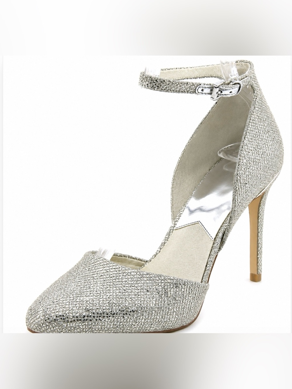 Michael Kors Georgia Silver Glitter Adjustable Ankle Strap 6 Gorgeous